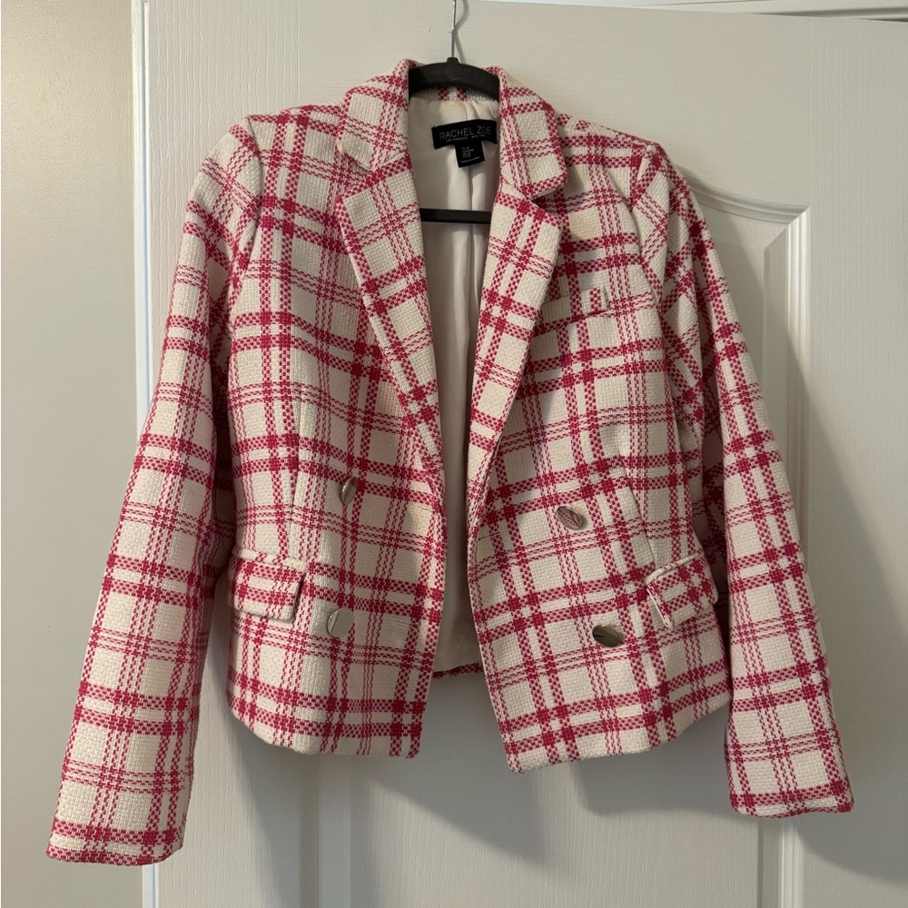Rachel Zoe Pink and White Plaid Blazer